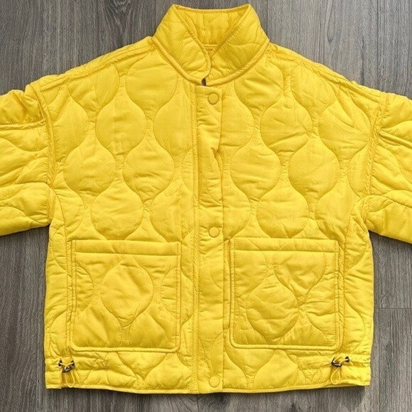 Lucky Brand Quilted Jacket Womens Small Oversized Lemon Yellow Boxy Gorpcore NWT - Picture 6 of 12